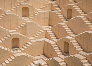 beige houses with steps